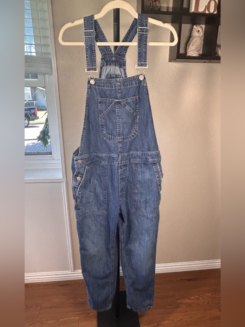 Vintage Gap denim overalls medium wash, triangular panel detailing, size M